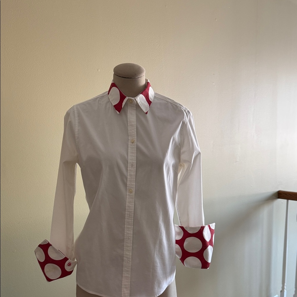 Custom White Shirt with Red Polka Dot Accents